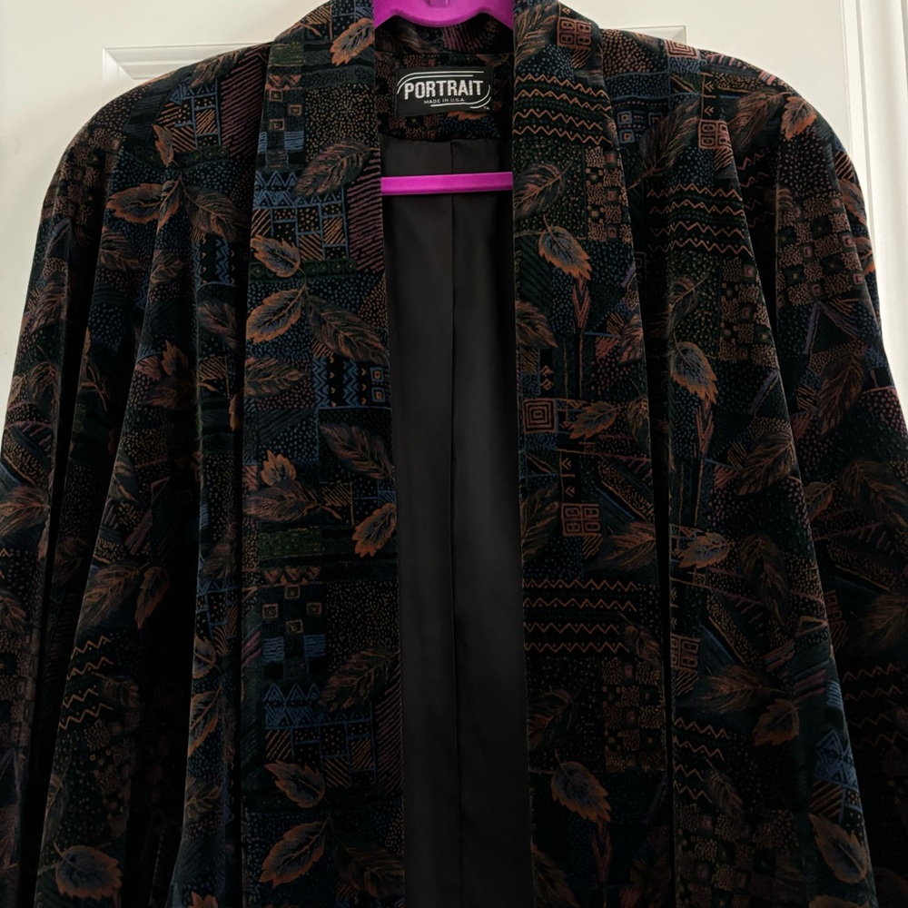 Vintage Portrait 80s de BALL Velvet Swing Coat Floral Duster Formal Opera Large